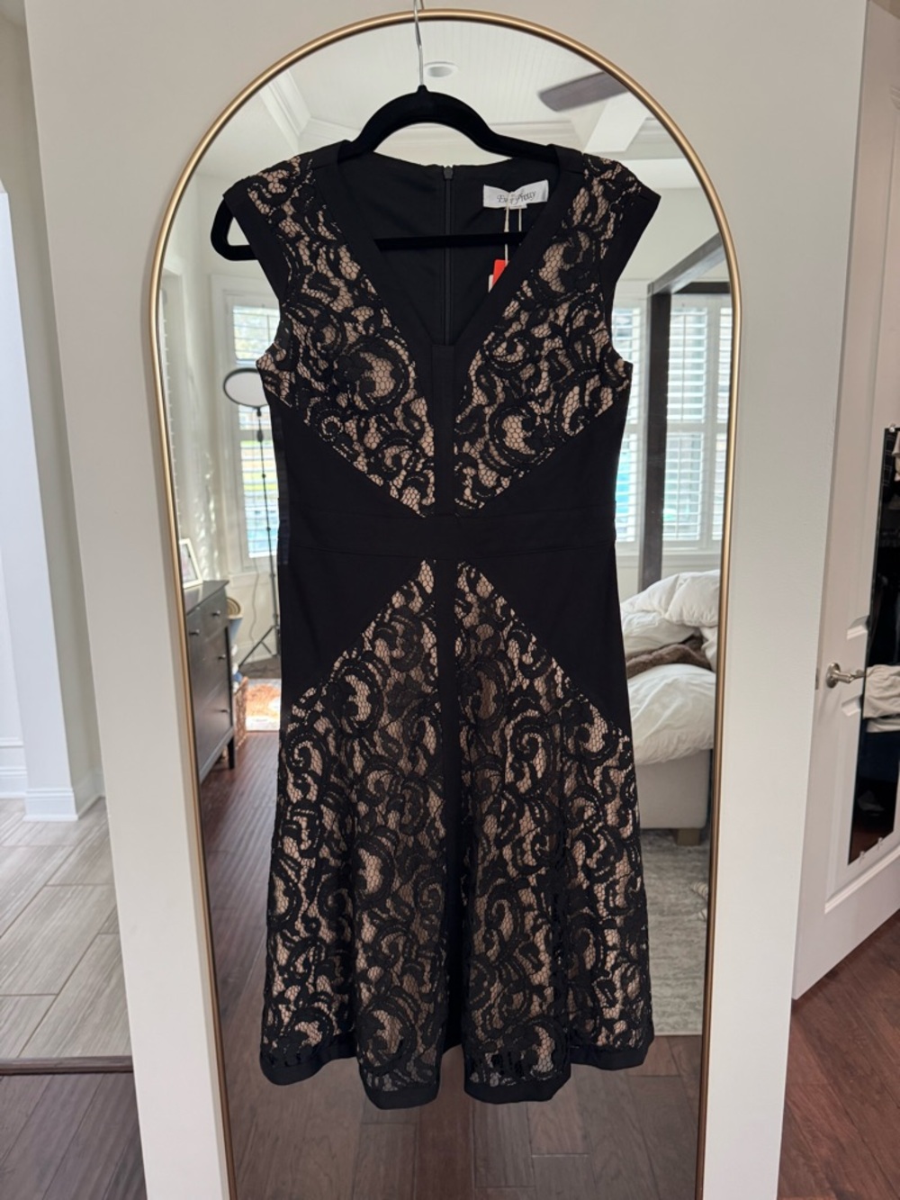 Ever Pretty Black Lace Midi Dress with Nude Underlay
